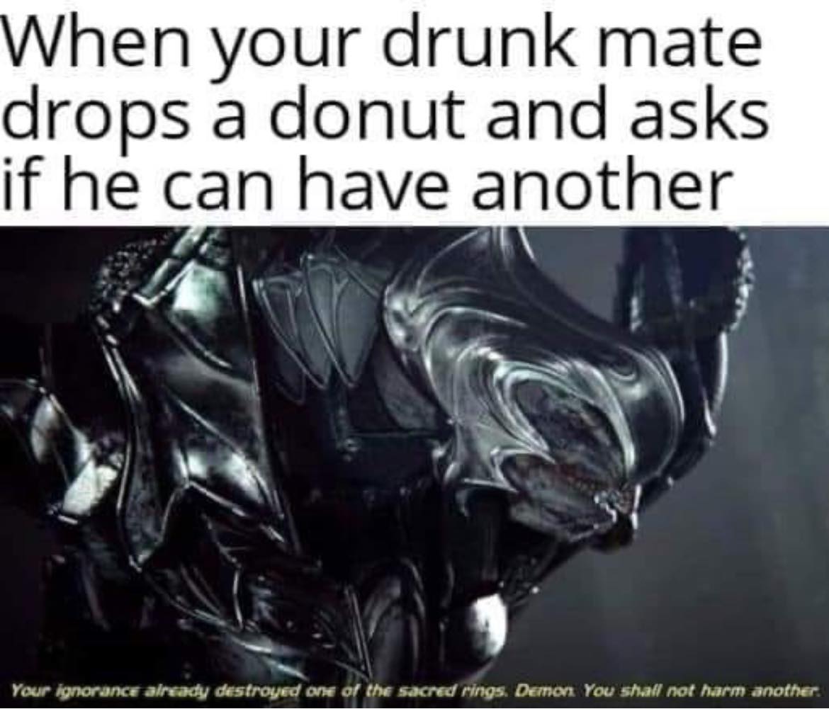 This meme is a humorous take on a common social interaction. The image shows a character from the "Mass Effect" video game series, Commander Shepard, with a caption that reads "When your friend asks to borrow your last donut and you've just eaten it". The meme is a lighthearted way to poke fun at the frustration of sharing or lending something you've already enjoyed yourself.